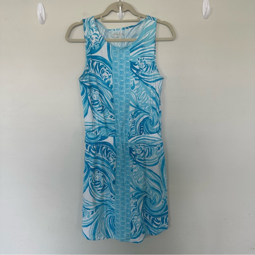 Lilly Pulitzer Windward Dress Resort White & Blue Sea Ruffles Engineer Dress‎ - Picture 2 of 8
